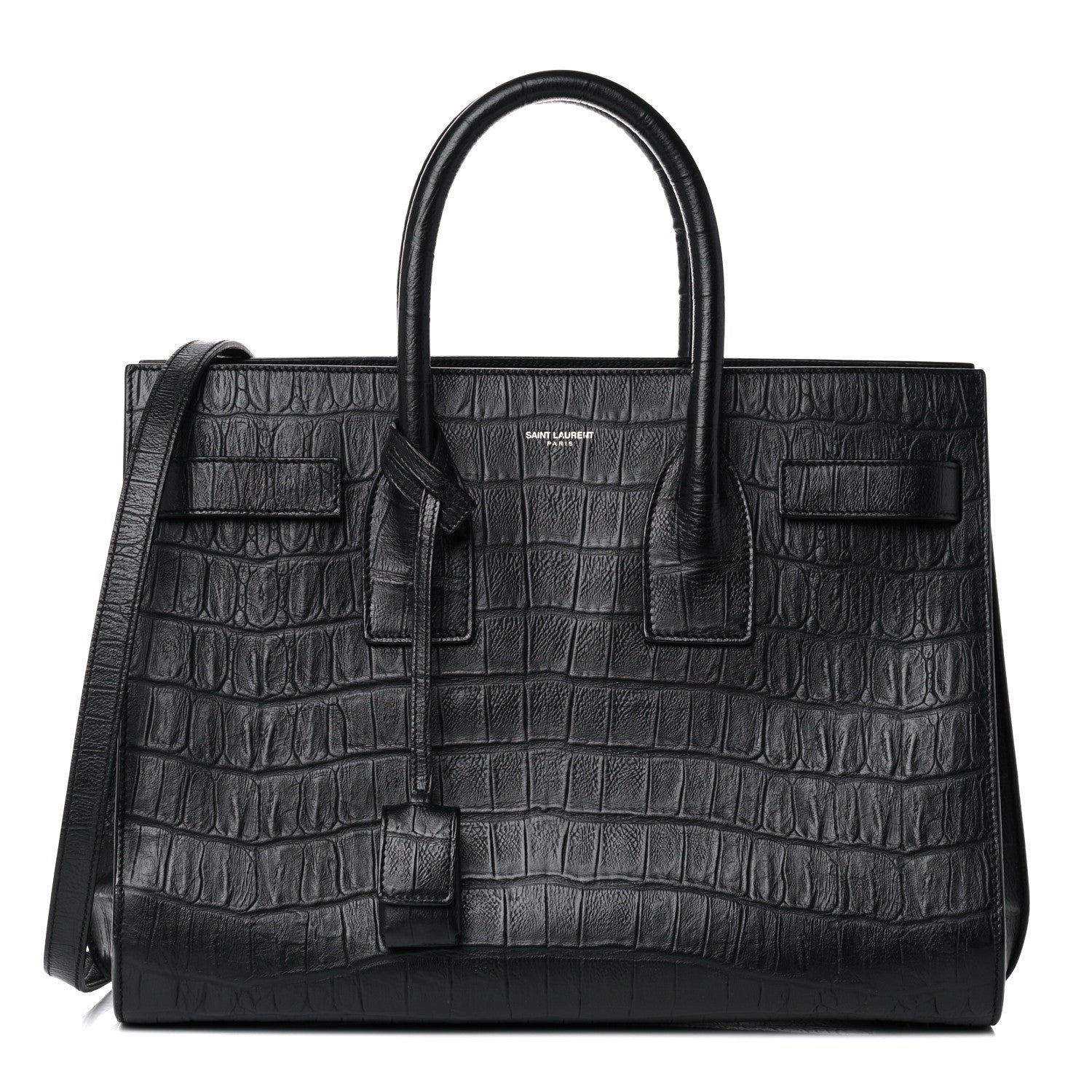Saint Laurent Calfskin Crocodile Embossed Small Sac de Jour Black 1 of 15