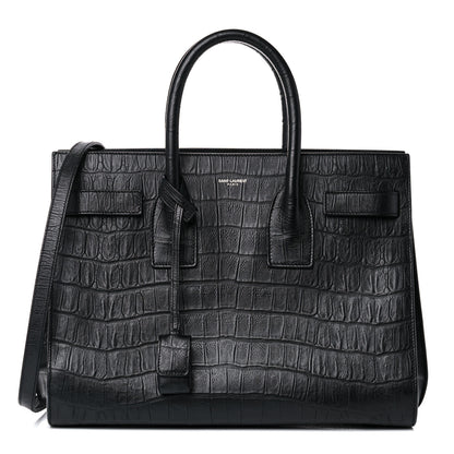 Saint Laurent Calfskin Crocodile Embossed Small Sac de Jour Black 1 of 15