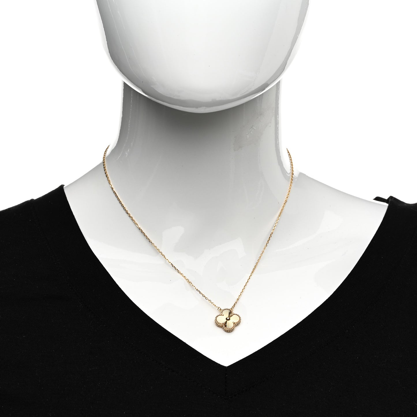 18K Yellow Gold Guilloche Vintage Alhambra Pendant Necklace