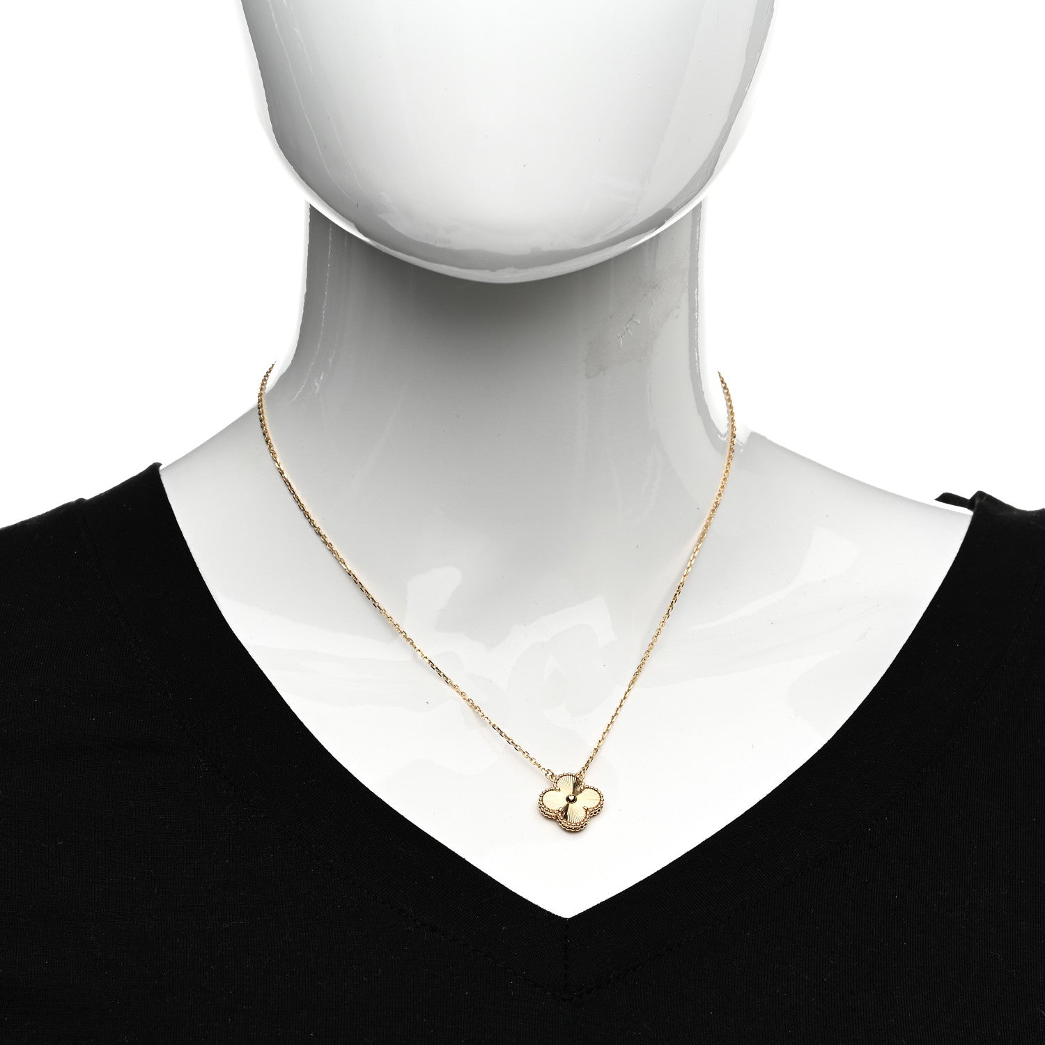 Van Cleef & Arpels 18K Yellow Gold Guilloche Vintage Alhambra Pendant Necklace 2 of 6