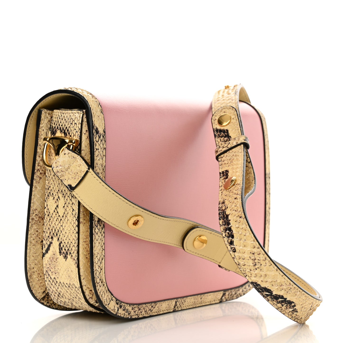 Azalea Calfskin Snakeskin Horsebit 1955 Shoulder Bag Wild Rose Beige