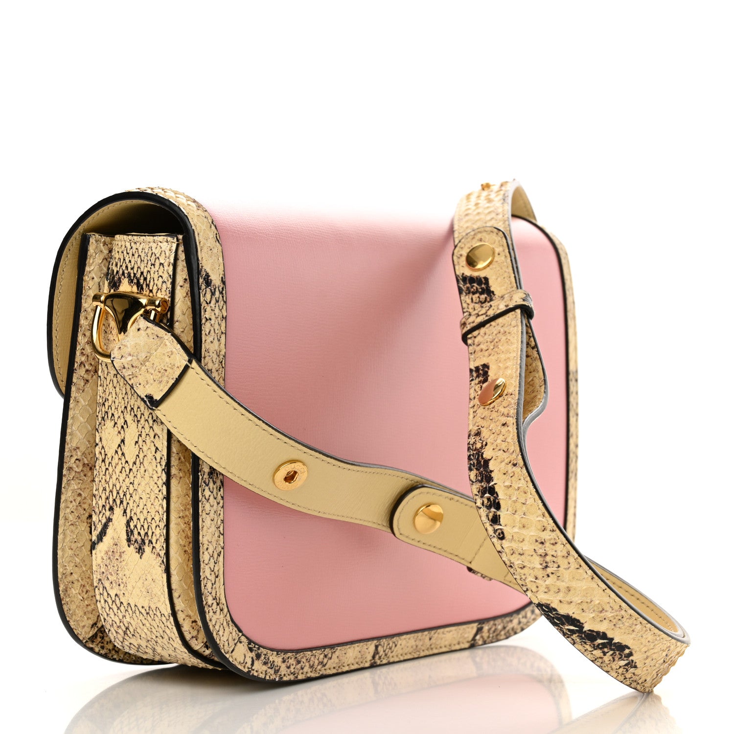 Gucci Azalea Calfskin Snakeskin Horsebit 1955 Shoulder Bag Wild Rose Beige 3 of 13