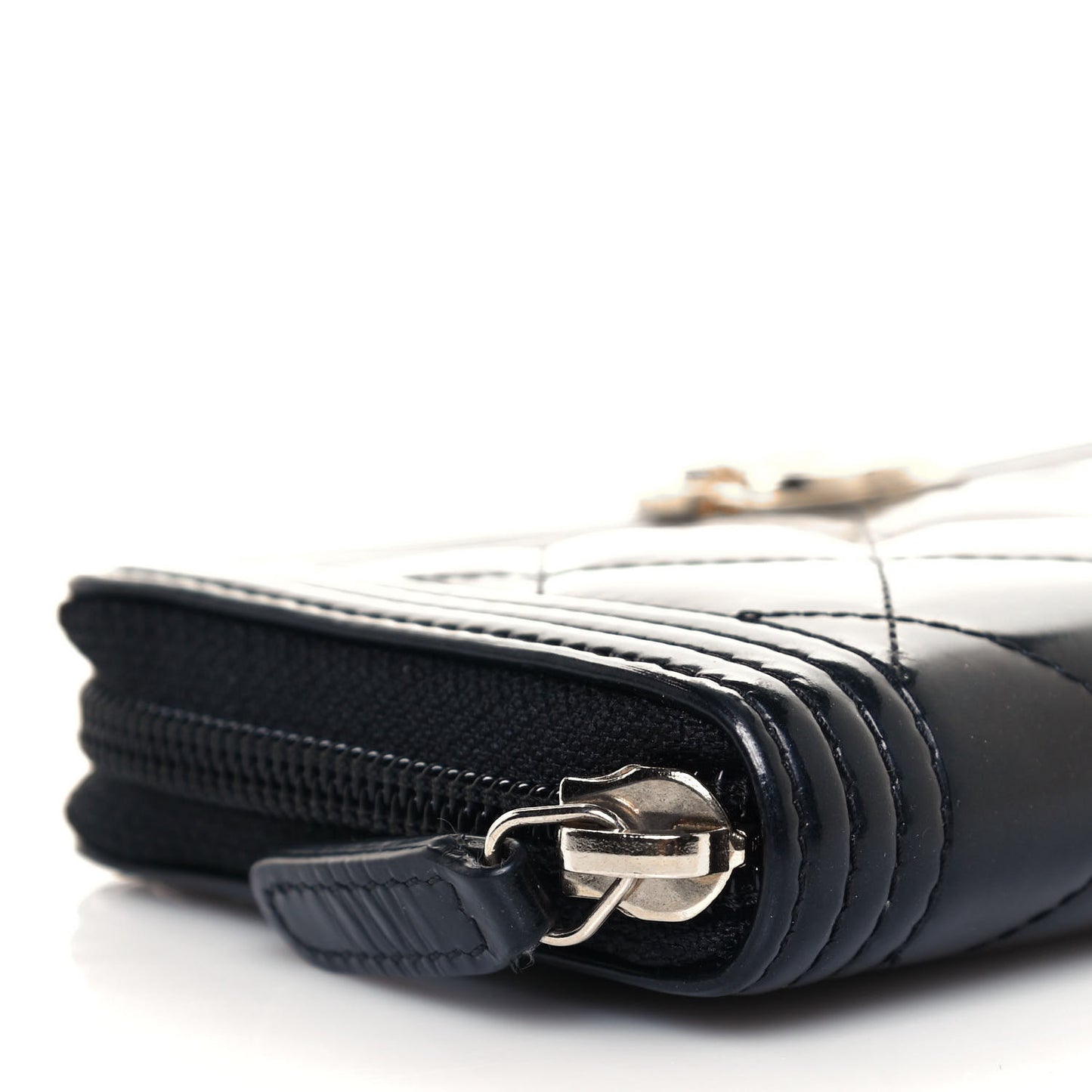 Patent Quilted Small Boy Zip Around Wallet Black