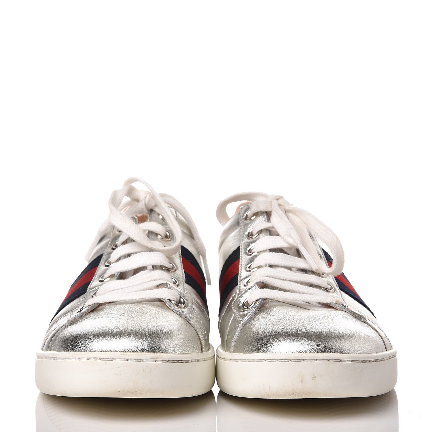 Gucci Metallic Nappa Silk Ayers Web Womens Ace Sneakers 37 Silver 2 of 16