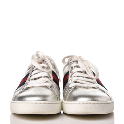 Gucci Metallic Nappa Silk Ayers Web Womens Ace Sneakers 37 Silver 2 of 16