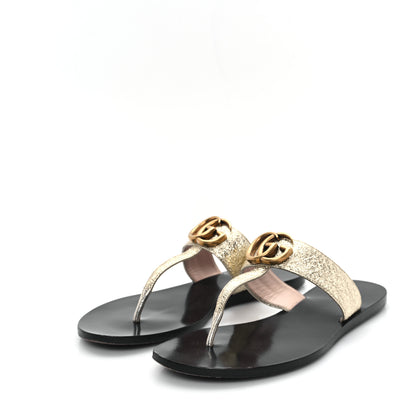 Gucci Nappa Silk Galassia GG Marmont Thong Flat Sandals 35 Platino 4 of 9