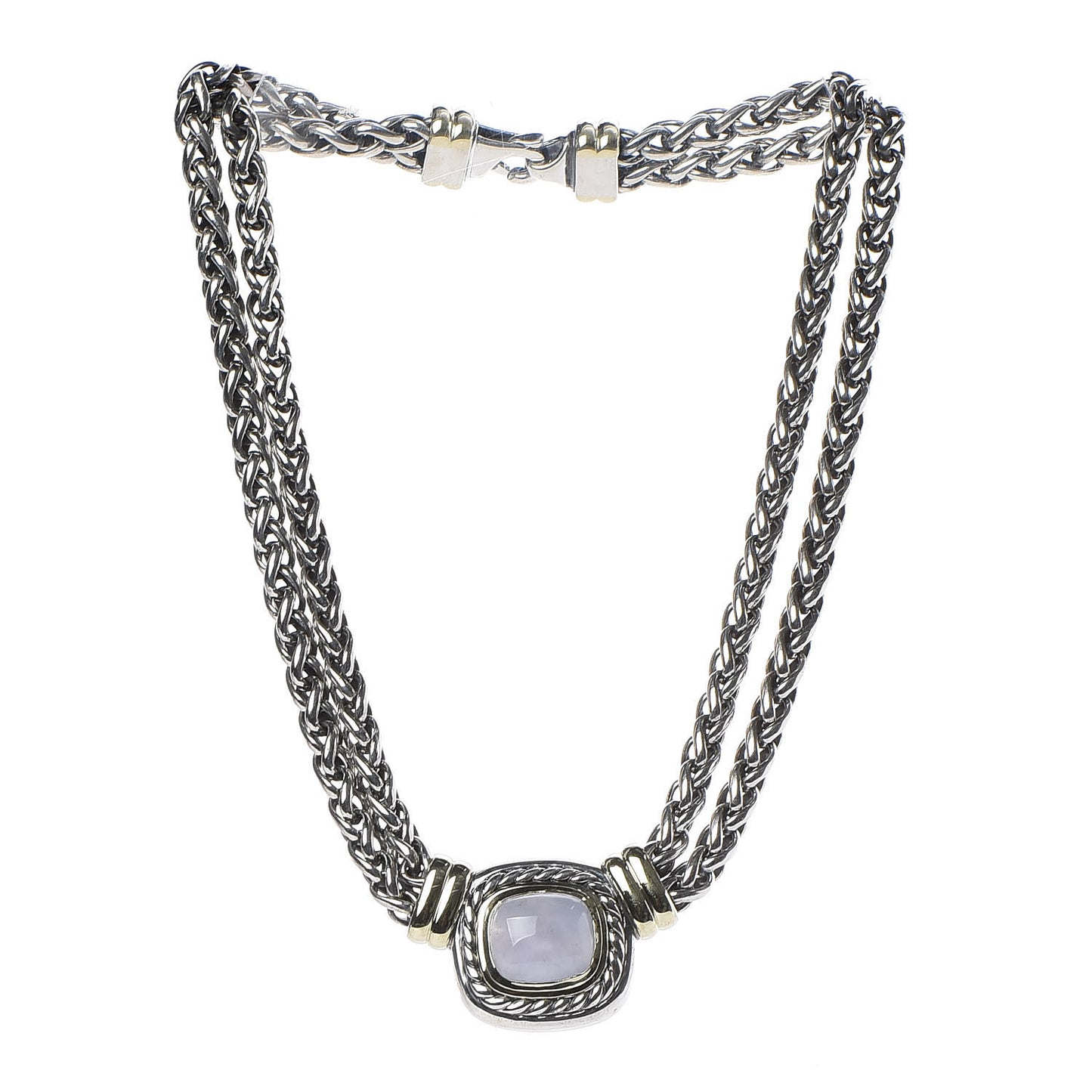 Sterling Silver 14K Yellow Gold Chalcedony Double Wheat Chain Necklace