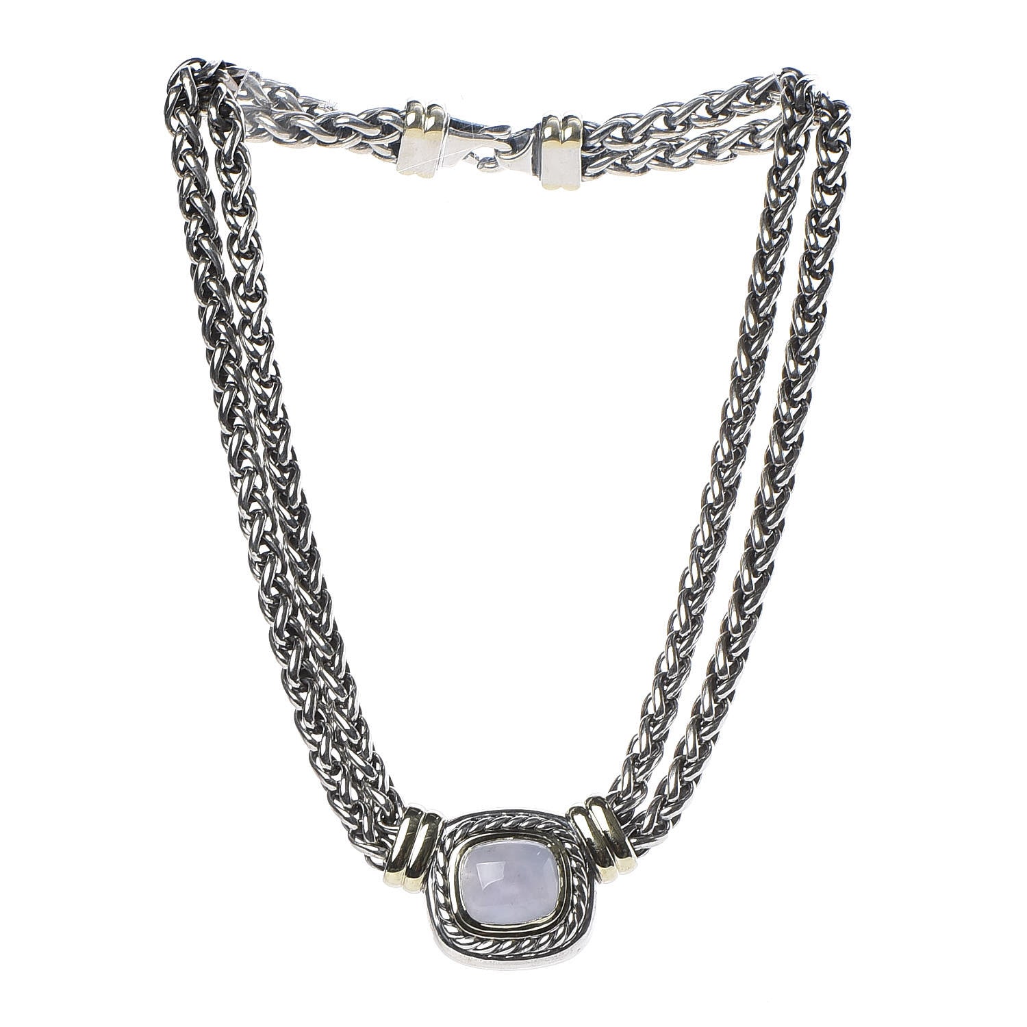 David Yurman Sterling Silver 14K Yellow Gold Chalcedony Double Wheat Chain Necklace 3 of 5