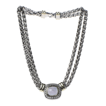 David Yurman Sterling Silver 14K Yellow Gold Chalcedony Double Wheat Chain Necklace 3 of 5