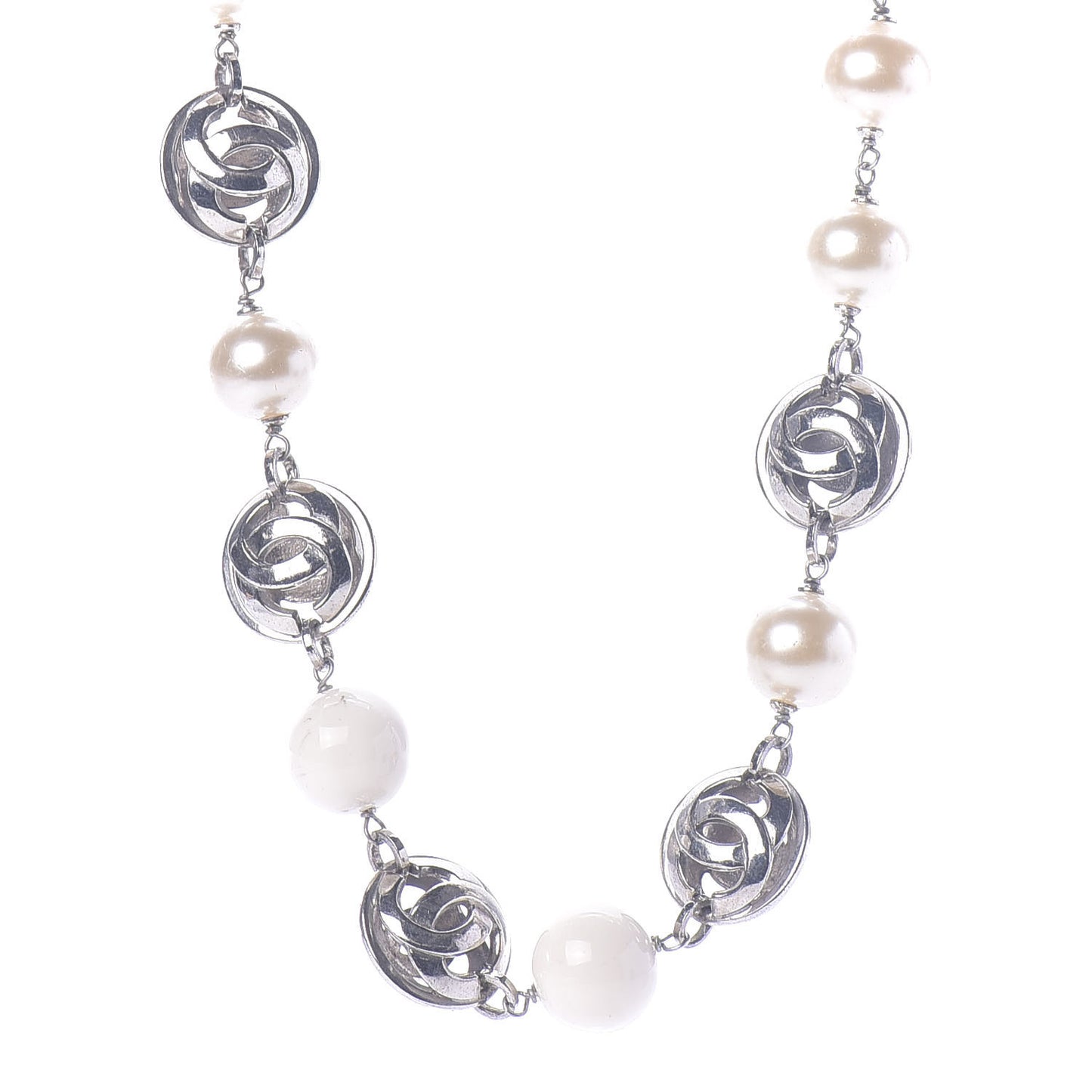 Resin Bead Pearl CC Short Necklace Silver