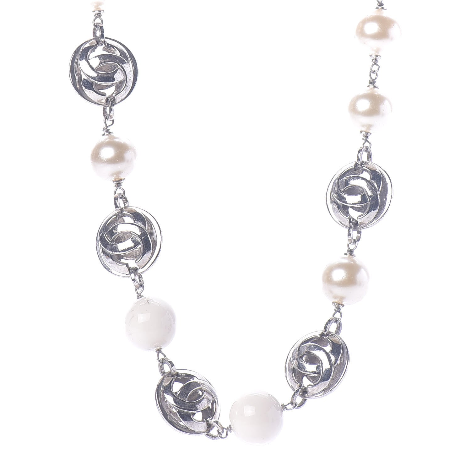 Chanel Resin Bead Pearl CC Short Necklace Silver 3 of 8