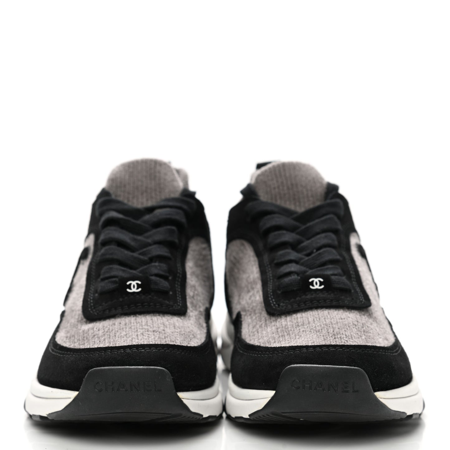 Fabric Suede Calfskin CC Sneakers 38.5 Grey Black