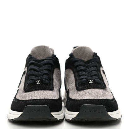 Chanel Fabric Suede Calfskin CC Sneakers 38.5 Grey Black 2 of 9