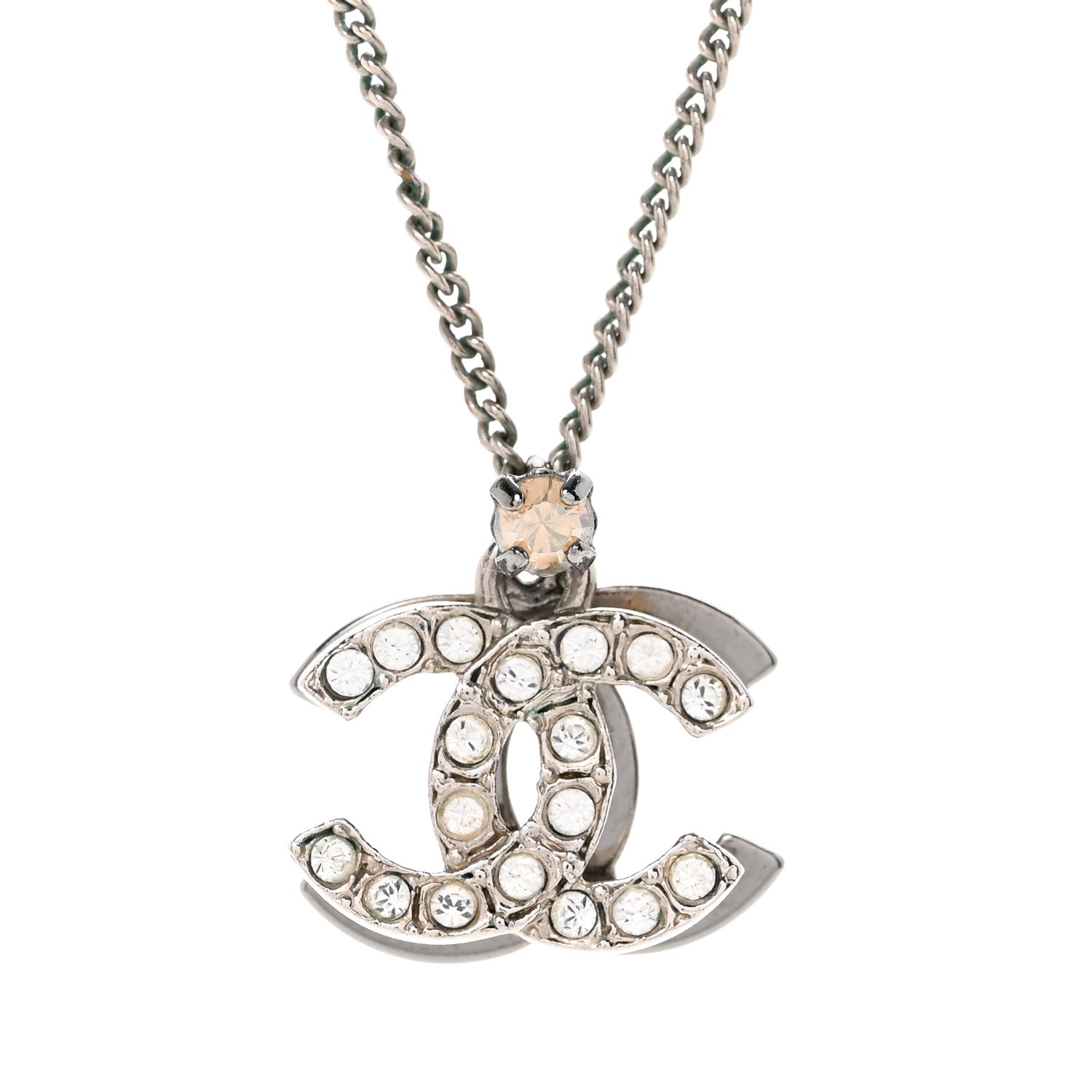 Chanel Crystal Double CC Necklace Silver Ruthenium 4 of 7