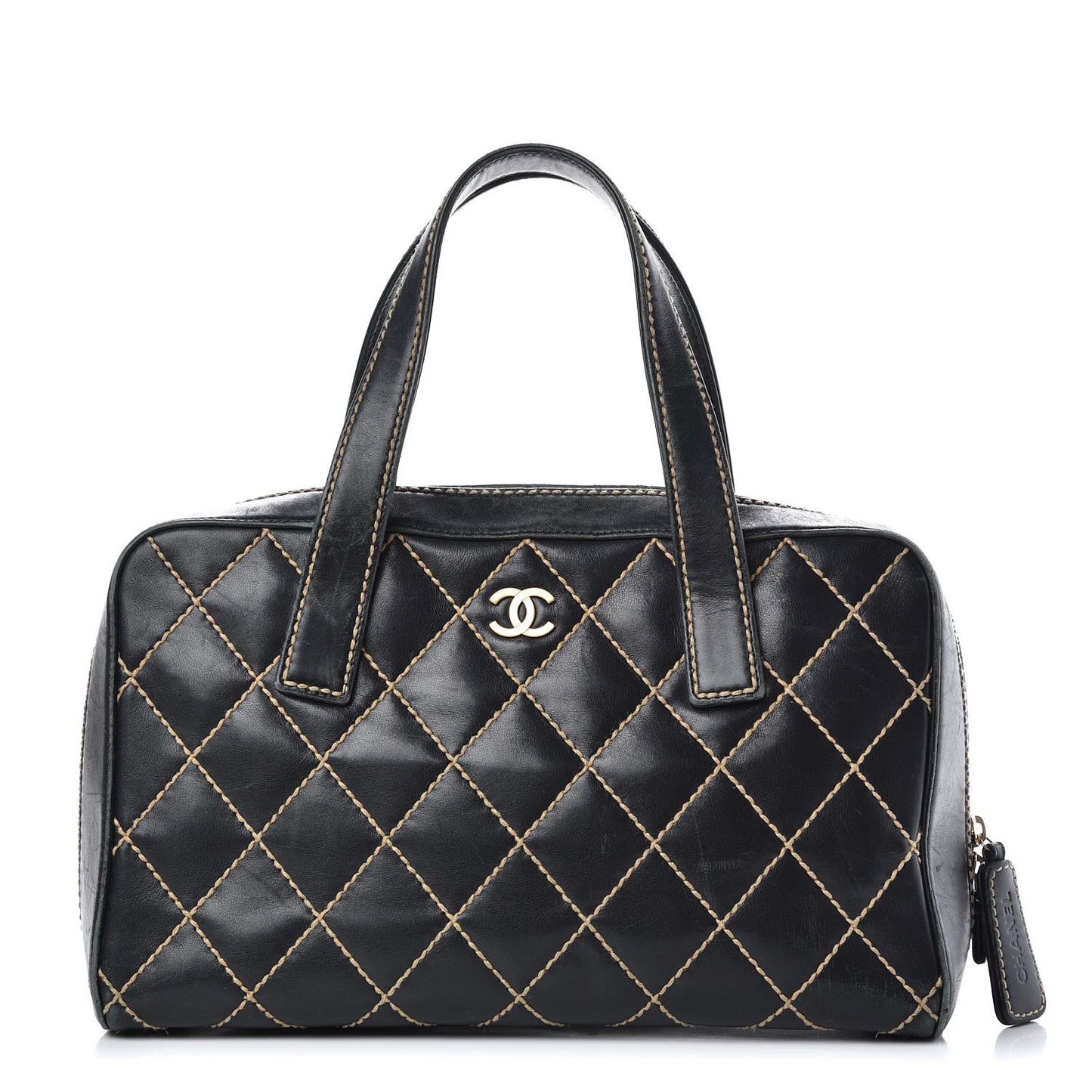 Calfskin Wild Stitch Top Handle Bag Black