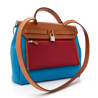 Hermes Toile Vache Hunter Herbag Zip Retourne 31 PM Azur Rouge H 4 of 13