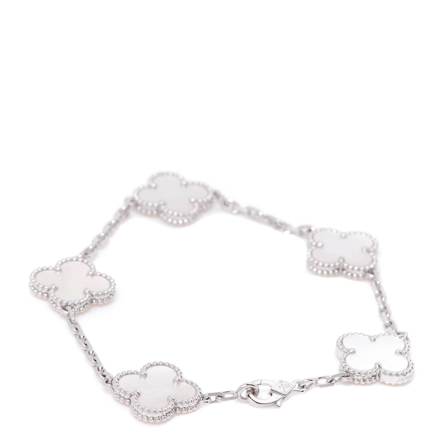 18K White Gold Mother of Pearl 5 Motifs Vintage Alhambra Bracelet