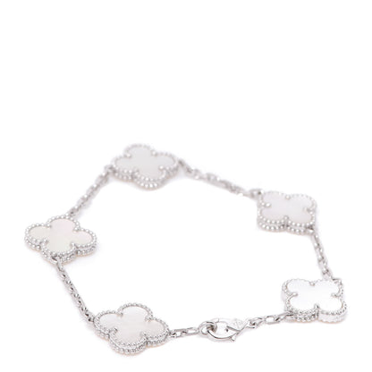Van Cleef & Arpels 18K White Gold Mother of Pearl 5 Motifs Vintage Alhambra Bracelet 3 of 7
