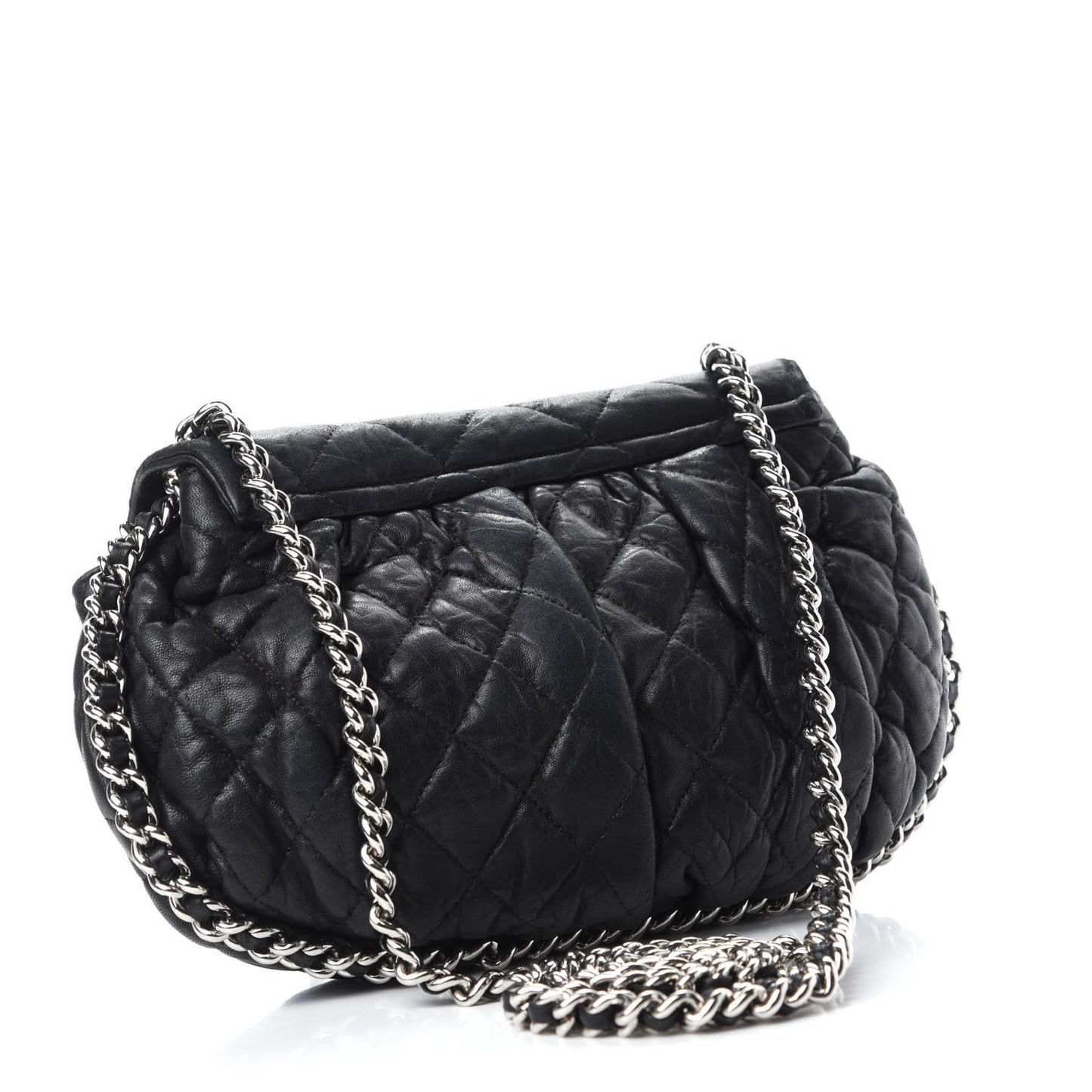 Washed Lambskin Quilted Medium Chain Around Messenger Black