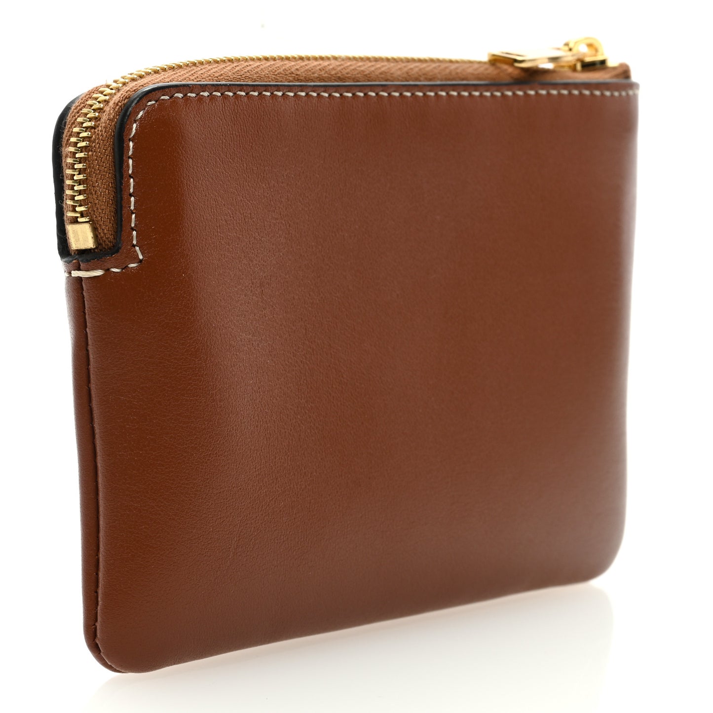 Smooth Calfskin Cuir Triomphe Coin and Card Pouch With Hook Tan