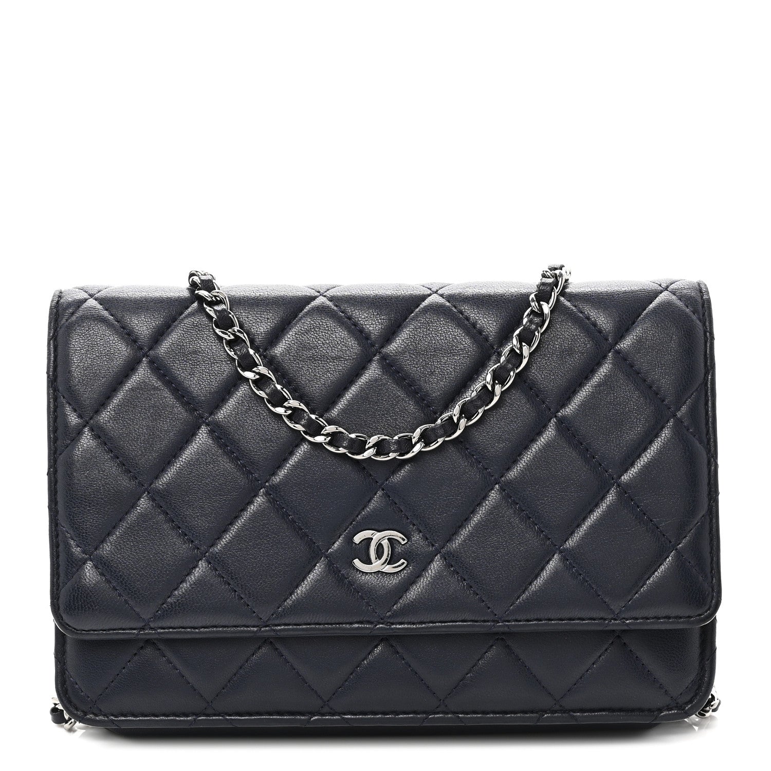 Chanel Lambskin Quilted Wallet On Chain WOC Navy Blue 1 of 11