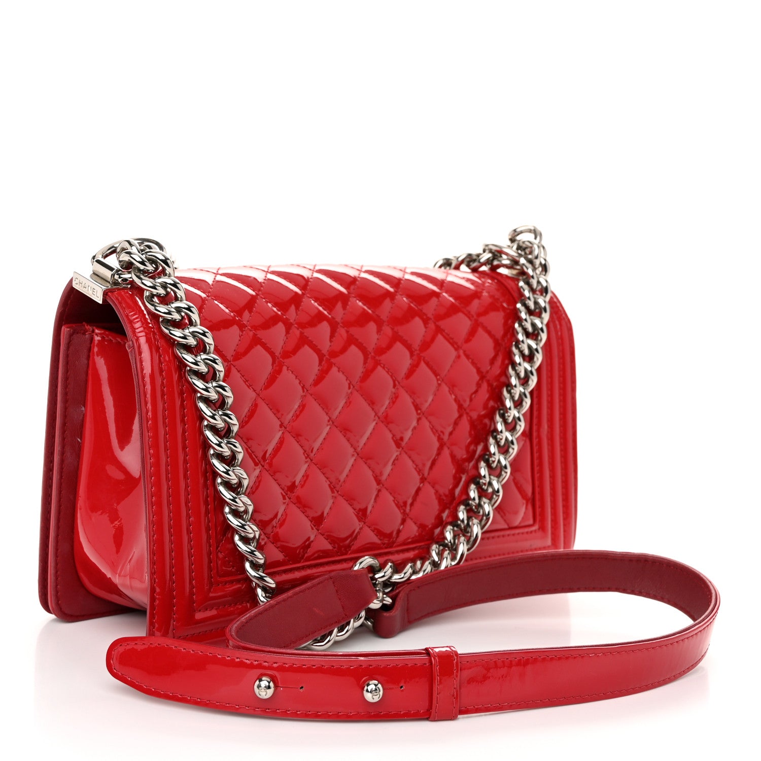 Chanel Patent Calfskin Quilted Medium Plexiglass Boy Flap Red 3 of 12