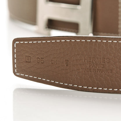 Hermes Box Togo 32mm H Belt 95 Black Etoupe 6 of 8