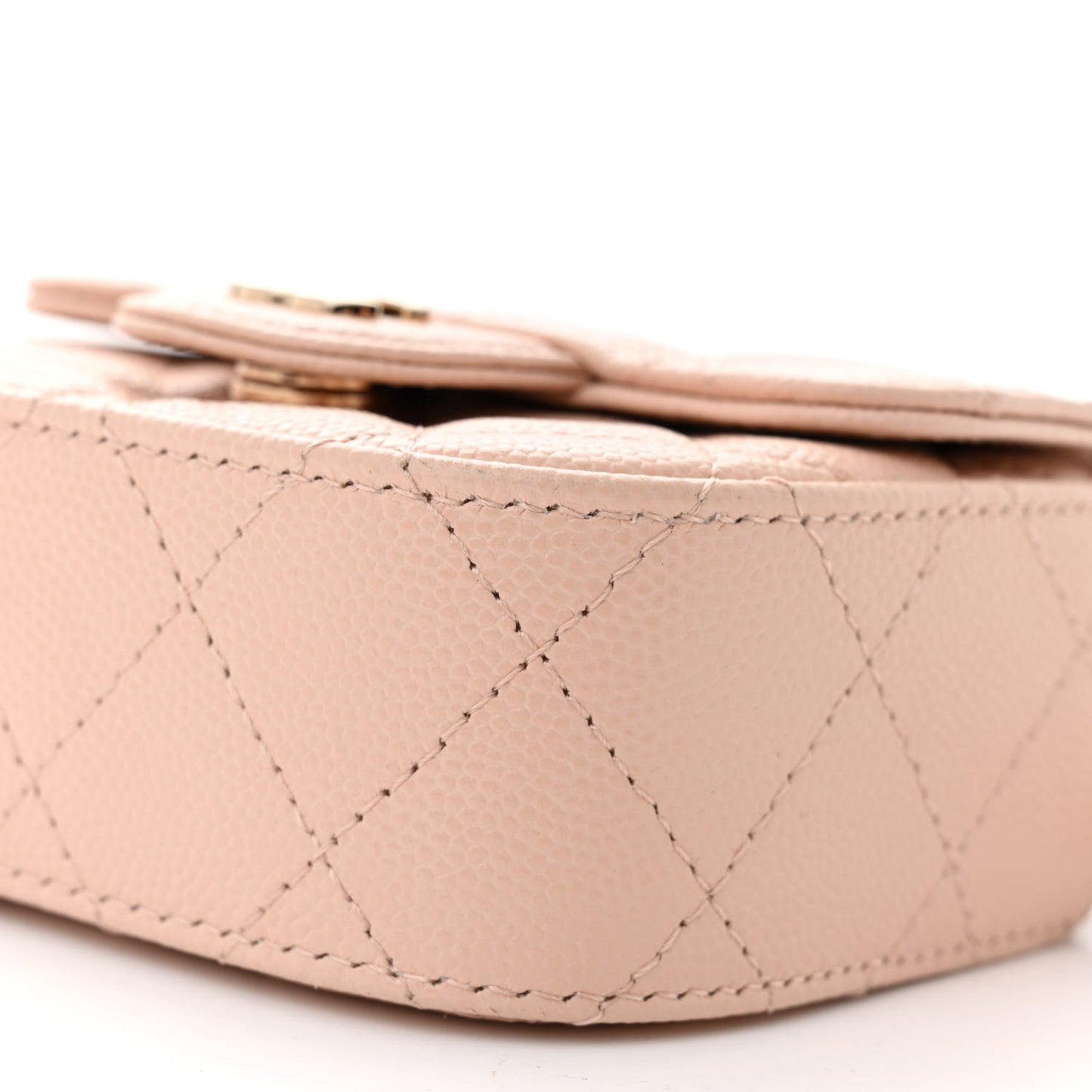 Caviar Quilted Mini Clutch With Chain Light Beige