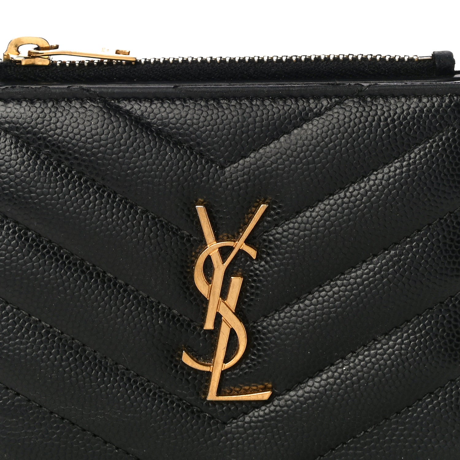 Saint Laurent Grain De Poudre Matelasse Chevron Monogram Zipped Card Case Black 7 of 22