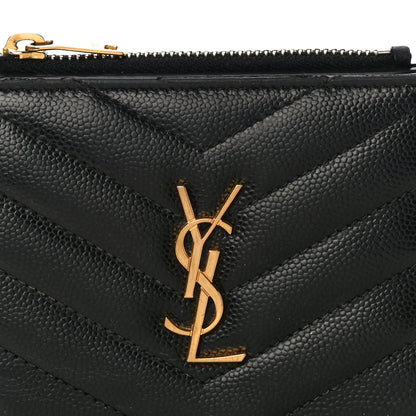 Saint Laurent Grain De Poudre Matelasse Chevron Monogram Zipped Card Case Black 7 of 22