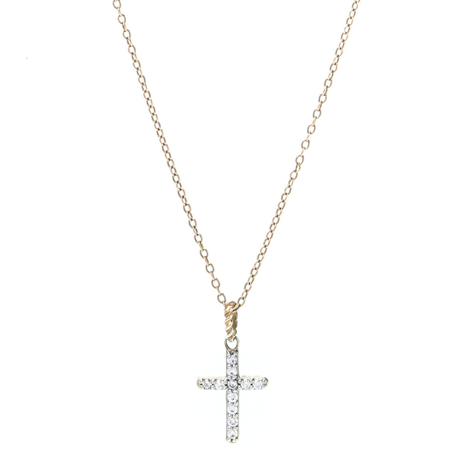 David Yurman 18K Yellow Gold Diamond Cable Collectibles Cross Necklace 1 of 5