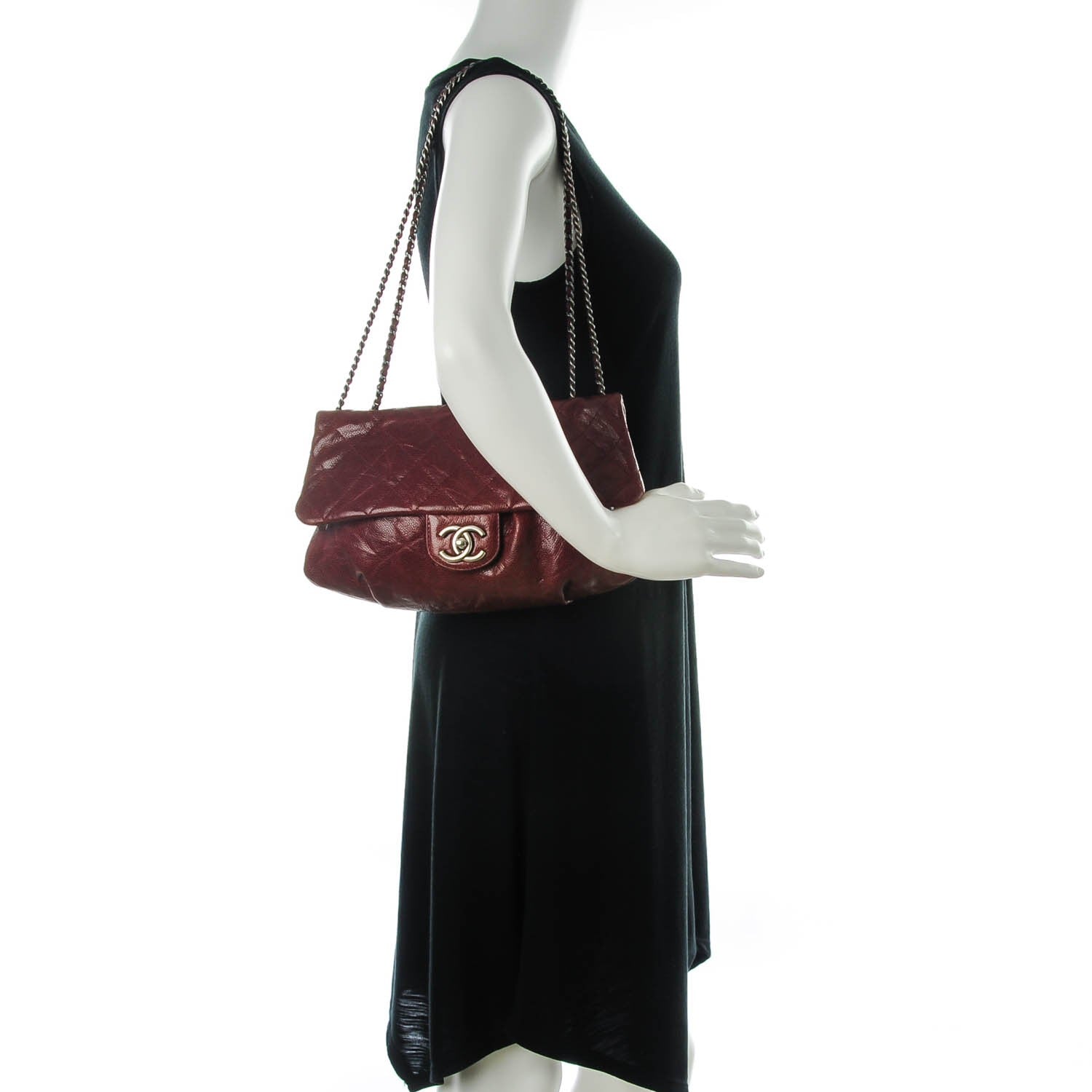 Chanel Crumpled Calfskin Quilted Medium Elastic Flap Bordeaux 2 of 7