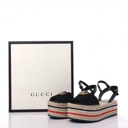 Gucci Cotton Malaga Kid Crochet Pearly GG Lilibeth Espadrille Platform Sandals 37.5 Black 9 of 9