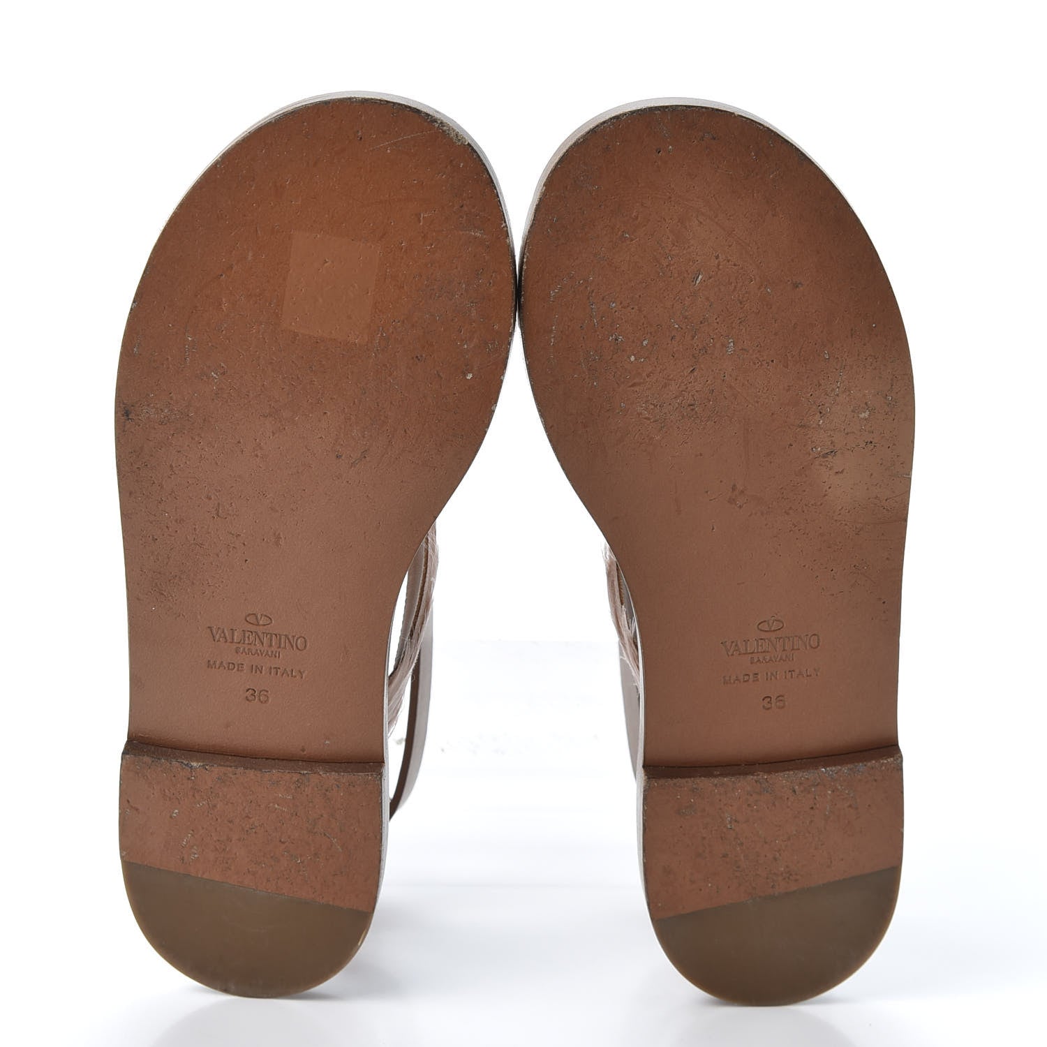 Valentino Garavani Calfskin Feather Rockstud Ankle Strap Flat Sandals 36 Tan Pink 5 of 9