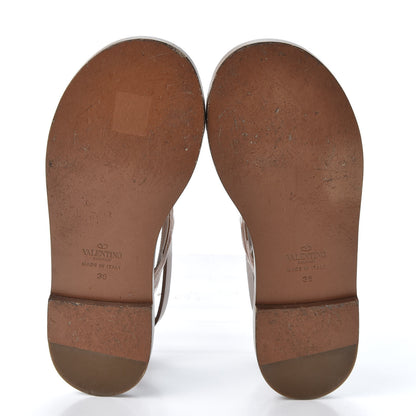 Valentino Garavani Calfskin Feather Rockstud Ankle Strap Flat Sandals 36 Tan Pink 5 of 9