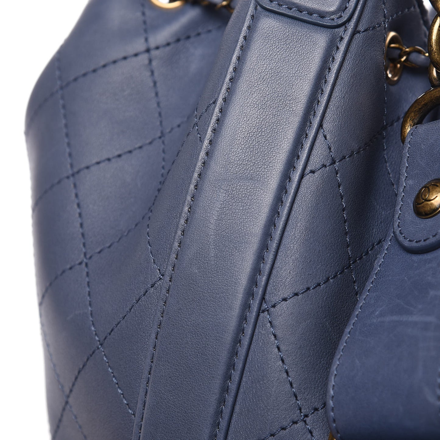 Calfskin Stitched Large Drawstring CC Bag Blue