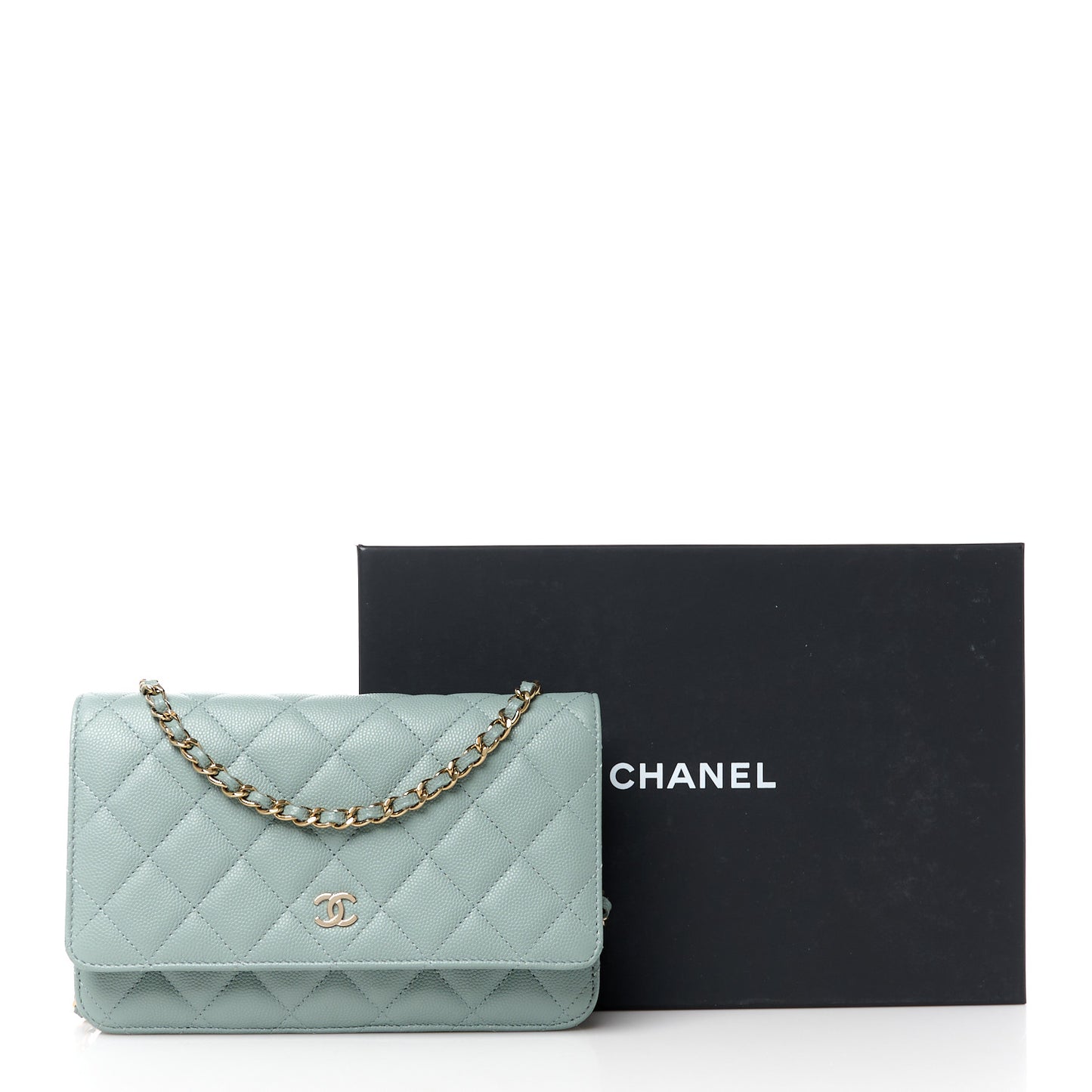 Caviar Quilted Wallet on Chain WOC Light Blue