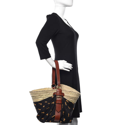 Chloe Smooth Calfskin Raffia Little Horses Medium Panier Basket Black Yellow 2 of 10