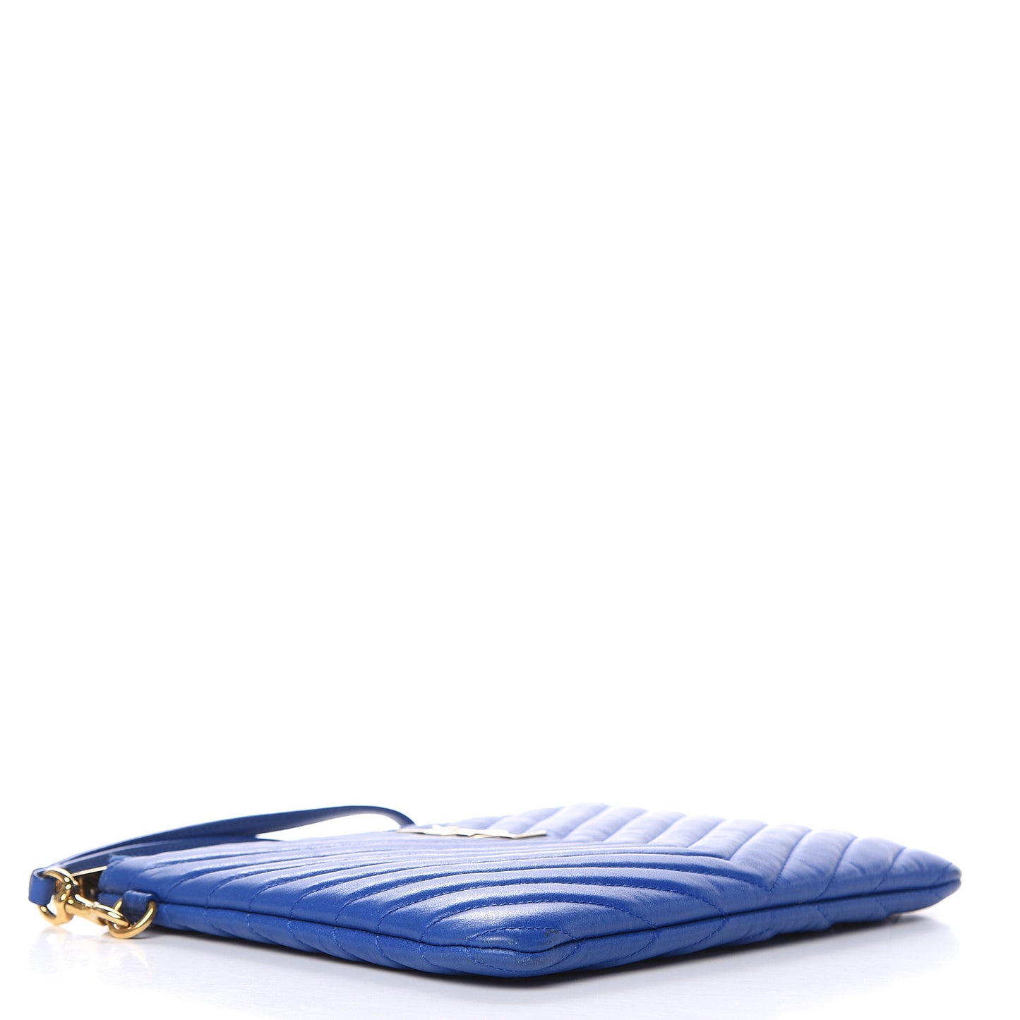 Calfskin Matelasse Chevron Monogram A5 Wristlet Blue Majorelle