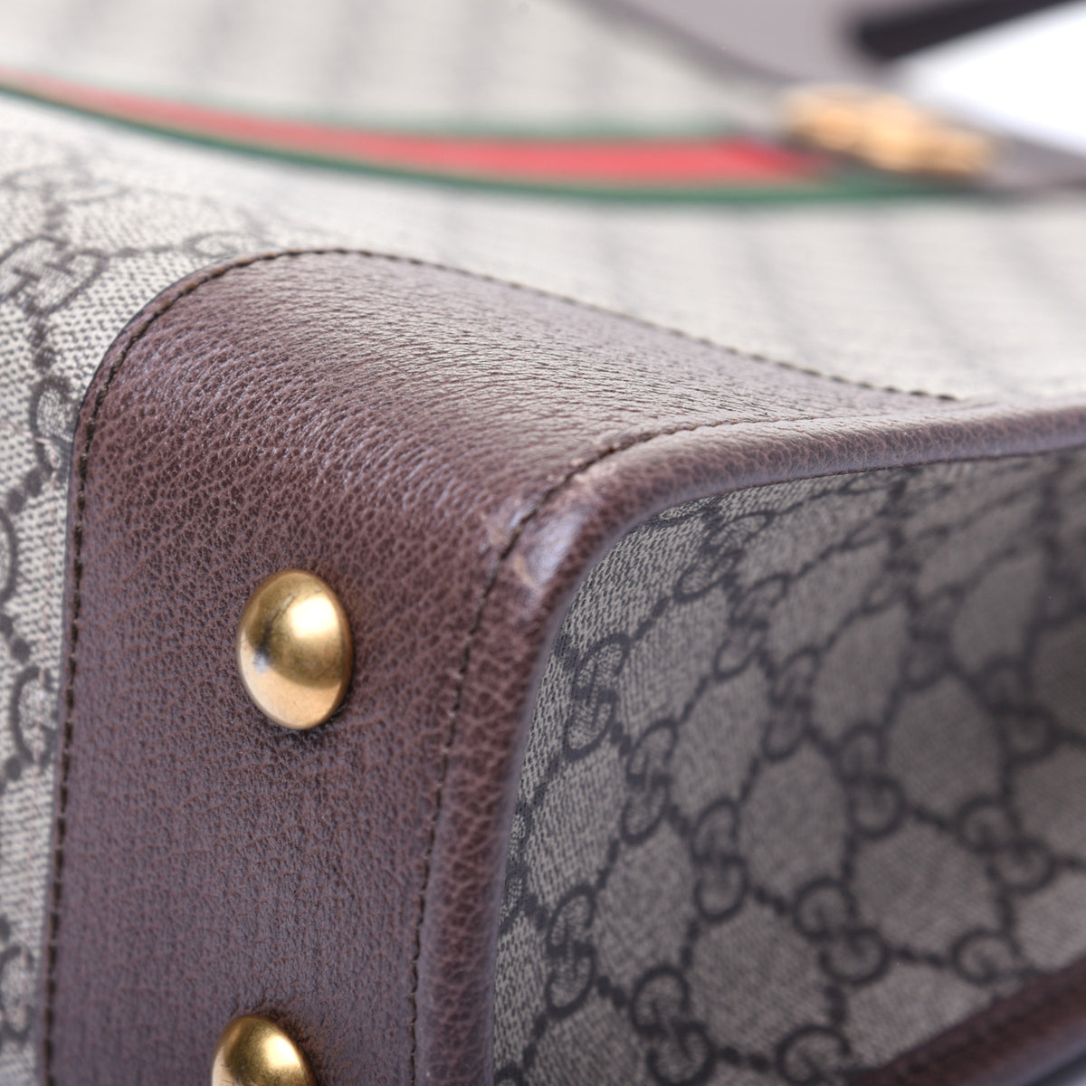 Gucci GG Supreme Monogram Textured Calfskin Web Medium Ophidia Slip Handle Tote Beige Ebony New Acero 11 of 12