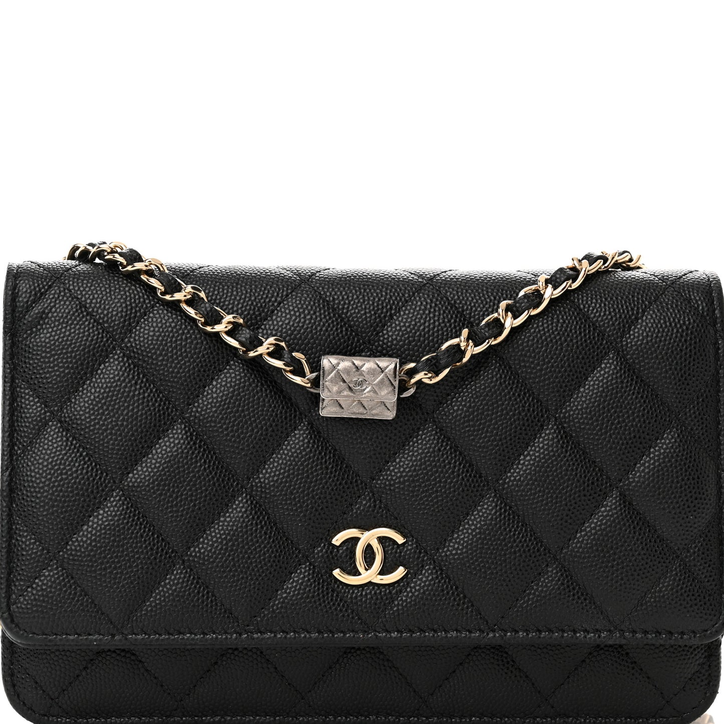 Caviar Quilted Wallet With Charms On Chain WOC Black