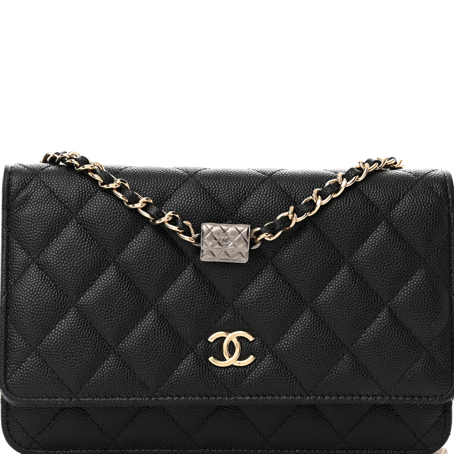 Chanel Caviar Quilted Wallet With Charms On Chain WOC Black 9 of 13