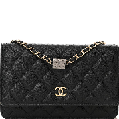 Chanel Caviar Quilted Wallet With Charms On Chain WOC Black 9 of 13