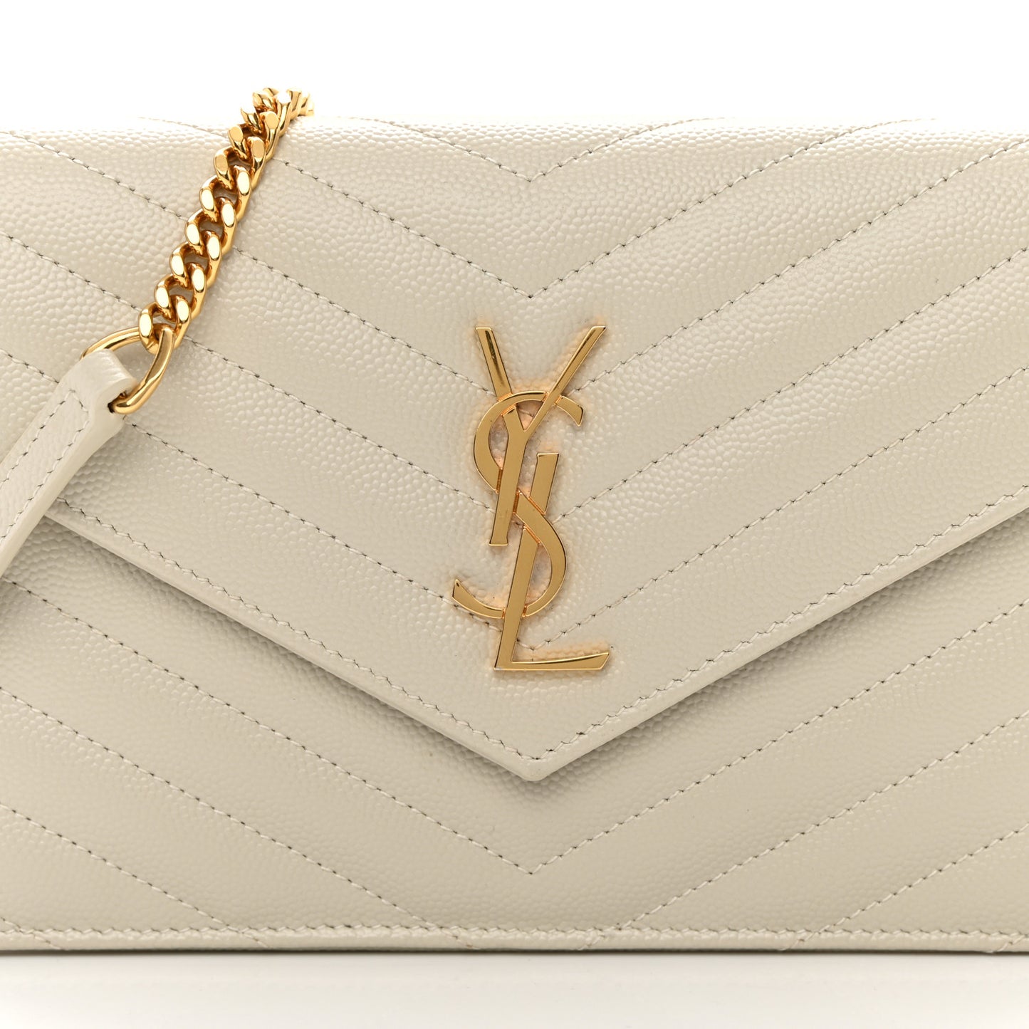 Grain De Poudre Matelasse Chevron Monogram Envelope Chain Wallet Blanc Vintage