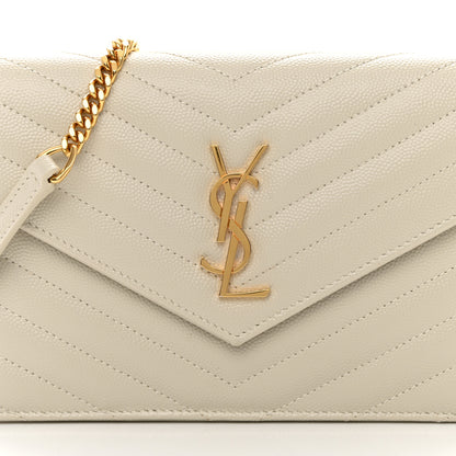 Saint Laurent Grain De Poudre Matelasse Chevron Monogram Envelope Chain Wallet Blanc Vintage 9 of 15