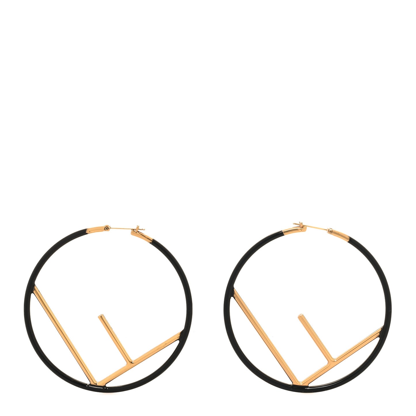 Metal Enamel Large F is Fendi Hoop Earrings Black Gold