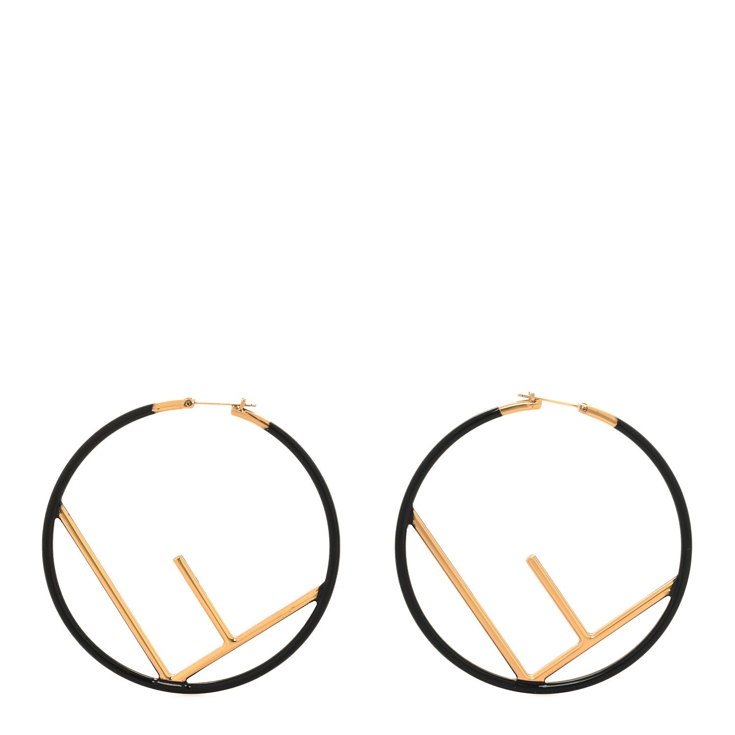 Fendi Metal Enamel Large F is Fendi Hoop Earrings Black Gold 1 of 5