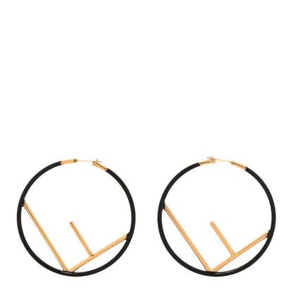 Fendi Metal Enamel Large F is Fendi Hoop Earrings Black Gold 1 of 5