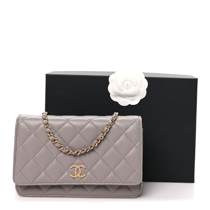 Chanel Grained Calfskin Quilted Strass CC Wallet On Chain WOC Dark Grey 11 of 11