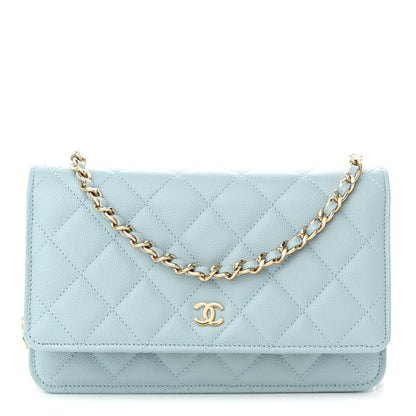 Chanel Caviar Quilted Wallet on Chain WOC Light Blue 1 of 12